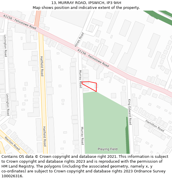 13, MURRAY ROAD, IPSWICH, IP3 9AH: Location map and indicative extent of plot
