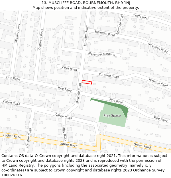 13, MUSCLIFFE ROAD, BOURNEMOUTH, BH9 1NJ: Location map and indicative extent of plot