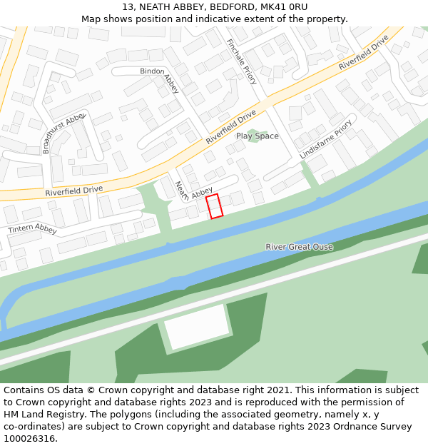 13, NEATH ABBEY, BEDFORD, MK41 0RU: Location map and indicative extent of plot