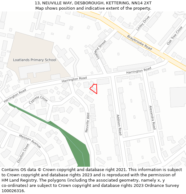 13, NEUVILLE WAY, DESBOROUGH, KETTERING, NN14 2XT: Location map and indicative extent of plot