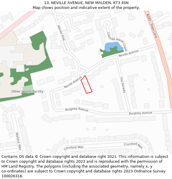 13, NEVILLE AVENUE, NEW MALDEN, KT3 4SN: Location map and indicative extent of plot