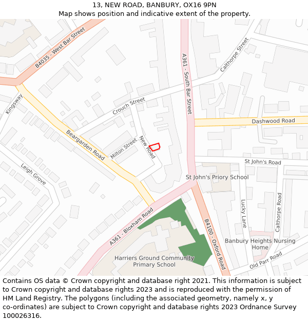 13, NEW ROAD, BANBURY, OX16 9PN: Location map and indicative extent of plot