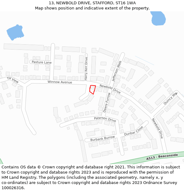 13, NEWBOLD DRIVE, STAFFORD, ST16 1WA: Location map and indicative extent of plot