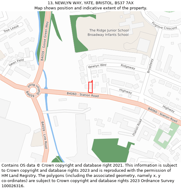 13, NEWLYN WAY, YATE, BRISTOL, BS37 7AX: Location map and indicative extent of plot