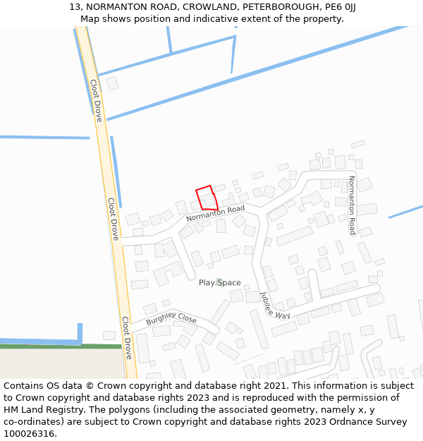 13, NORMANTON ROAD, CROWLAND, PETERBOROUGH, PE6 0JJ: Location map and indicative extent of plot