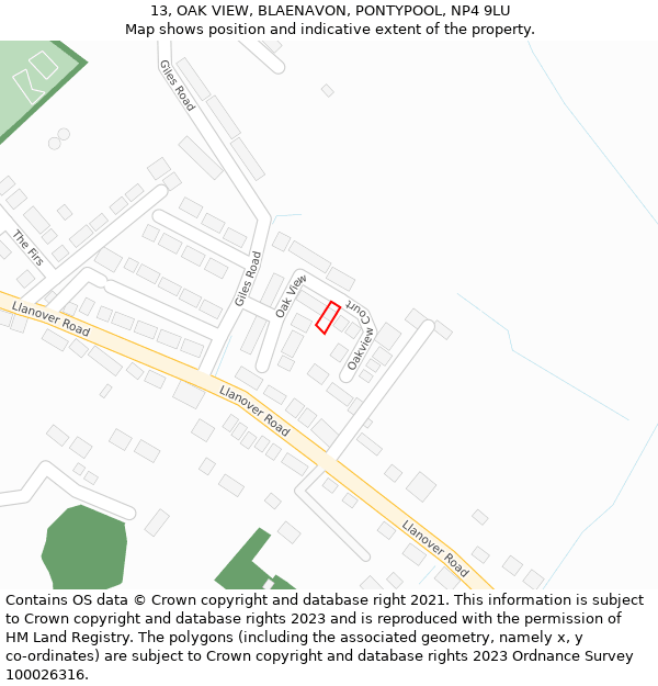 13, OAK VIEW, BLAENAVON, PONTYPOOL, NP4 9LU: Location map and indicative extent of plot