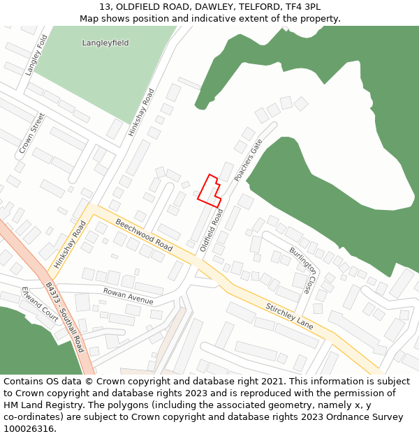 13, OLDFIELD ROAD, DAWLEY, TELFORD, TF4 3PL: Location map and indicative extent of plot