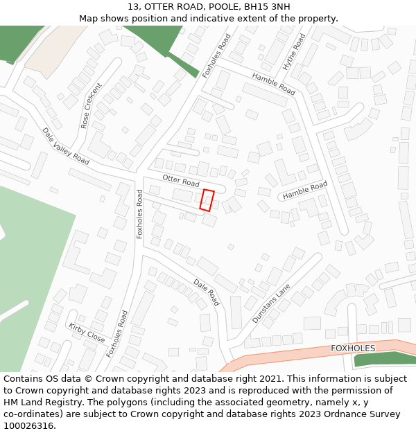 13, OTTER ROAD, POOLE, BH15 3NH: Location map and indicative extent of plot