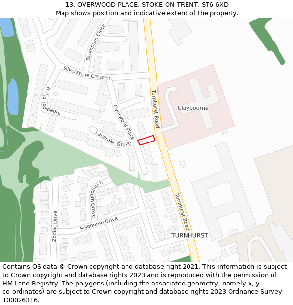 13, OVERWOOD PLACE, STOKE-ON-TRENT, ST6 6XD: Location map and indicative extent of plot