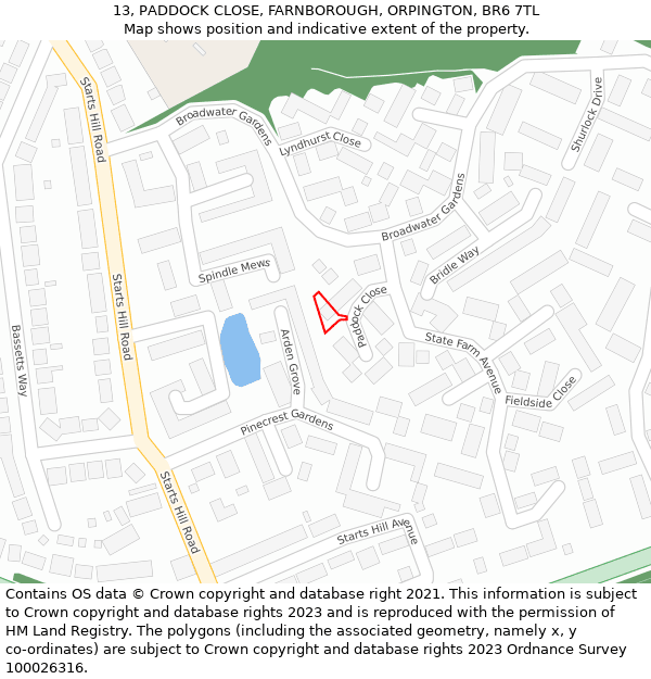 13, PADDOCK CLOSE, FARNBOROUGH, ORPINGTON, BR6 7TL: Location map and indicative extent of plot