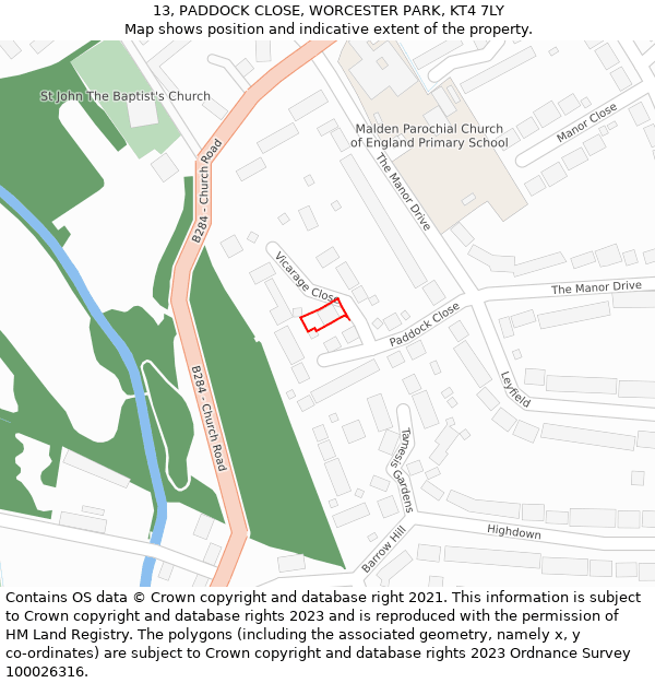 13, PADDOCK CLOSE, WORCESTER PARK, KT4 7LY: Location map and indicative extent of plot