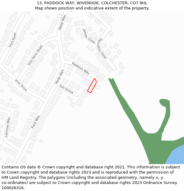 13, PADDOCK WAY, WIVENHOE, COLCHESTER, CO7 9HL: Location map and indicative extent of plot