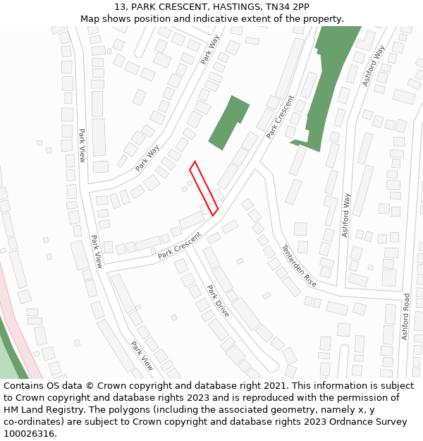 13, PARK CRESCENT, HASTINGS, TN34 2PP: Location map and indicative extent of plot