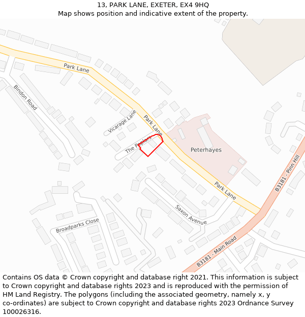 13, PARK LANE, EXETER, EX4 9HQ: Location map and indicative extent of plot