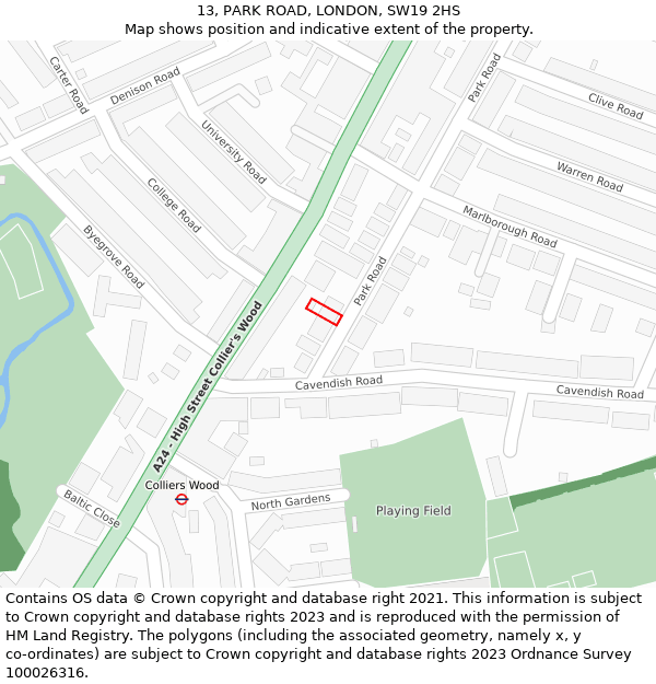 13, PARK ROAD, LONDON, SW19 2HS: Location map and indicative extent of plot