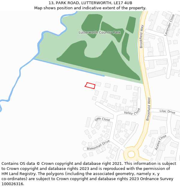 13, PARK ROAD, LUTTERWORTH, LE17 4UB: Location map and indicative extent of plot
