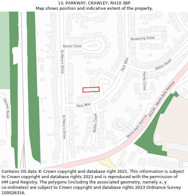 13, PARKWAY, CRAWLEY, RH10 3BP: Location map and indicative extent of plot