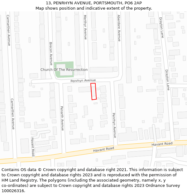 13, PENRHYN AVENUE, PORTSMOUTH, PO6 2AP: Location map and indicative extent of plot