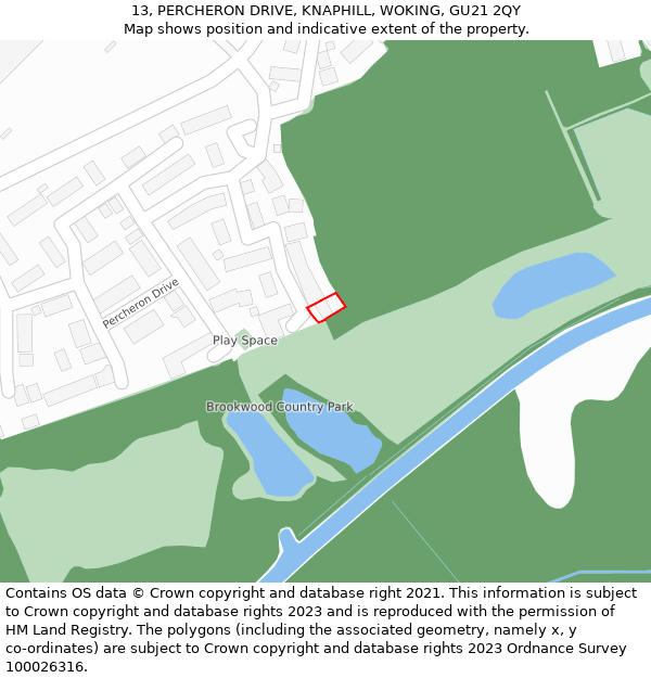 13, PERCHERON DRIVE, KNAPHILL, WOKING, GU21 2QY: Location map and indicative extent of plot