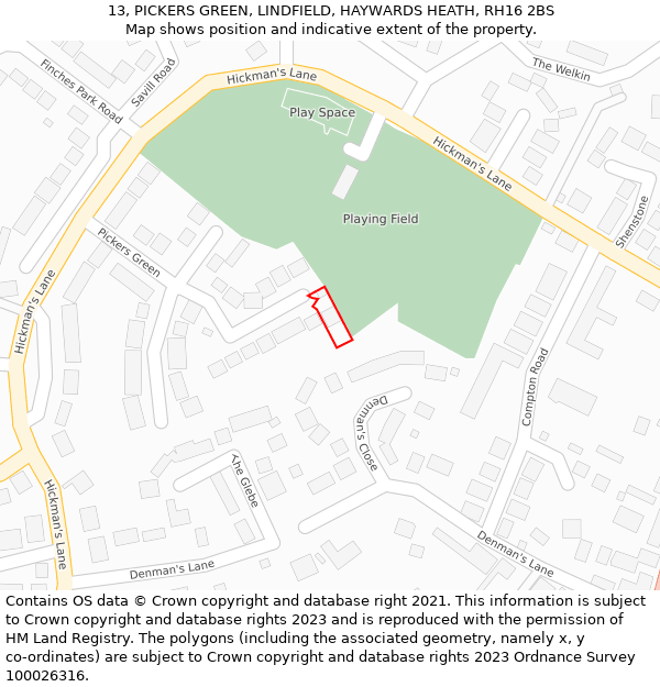 13, PICKERS GREEN, LINDFIELD, HAYWARDS HEATH, RH16 2BS: Location map and indicative extent of plot