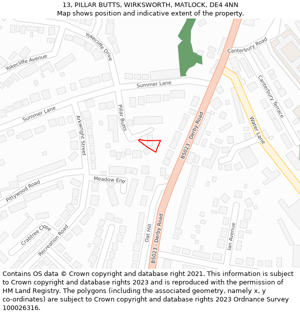 13, PILLAR BUTTS, WIRKSWORTH, MATLOCK, DE4 4NN: Location map and indicative extent of plot