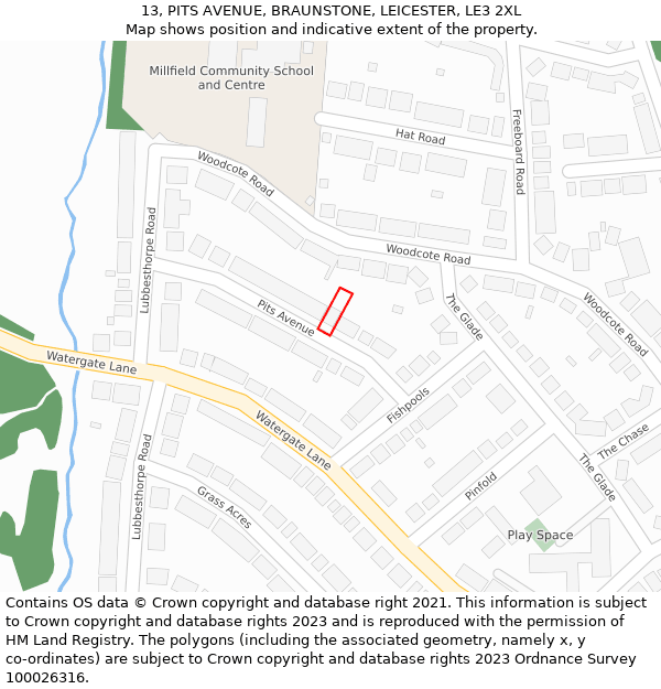 13, PITS AVENUE, BRAUNSTONE, LEICESTER, LE3 2XL: Location map and indicative extent of plot