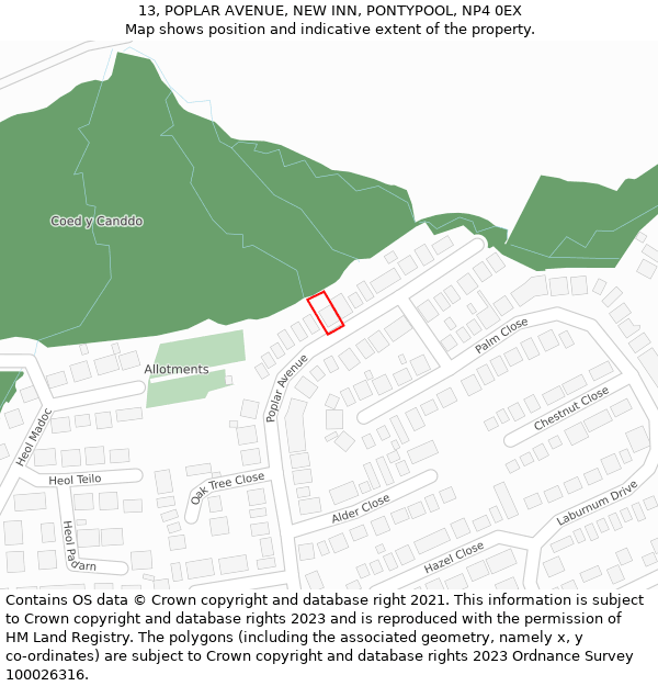 13, POPLAR AVENUE, NEW INN, PONTYPOOL, NP4 0EX: Location map and indicative extent of plot