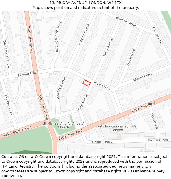 13, PRIORY AVENUE, LONDON, W4 1TX: Location map and indicative extent of plot