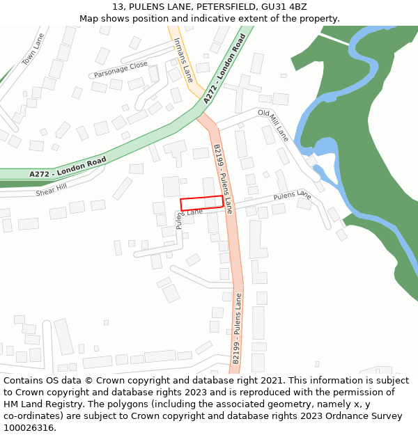 13, PULENS LANE, PETERSFIELD, GU31 4BZ: Location map and indicative extent of plot