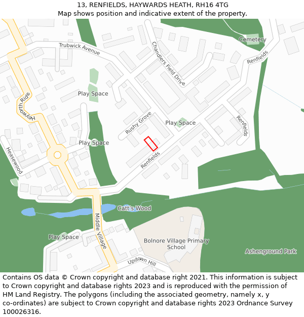 13, RENFIELDS, HAYWARDS HEATH, RH16 4TG: Location map and indicative extent of plot