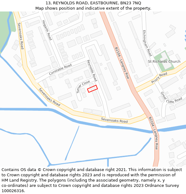 13, REYNOLDS ROAD, EASTBOURNE, BN23 7NQ: Location map and indicative extent of plot
