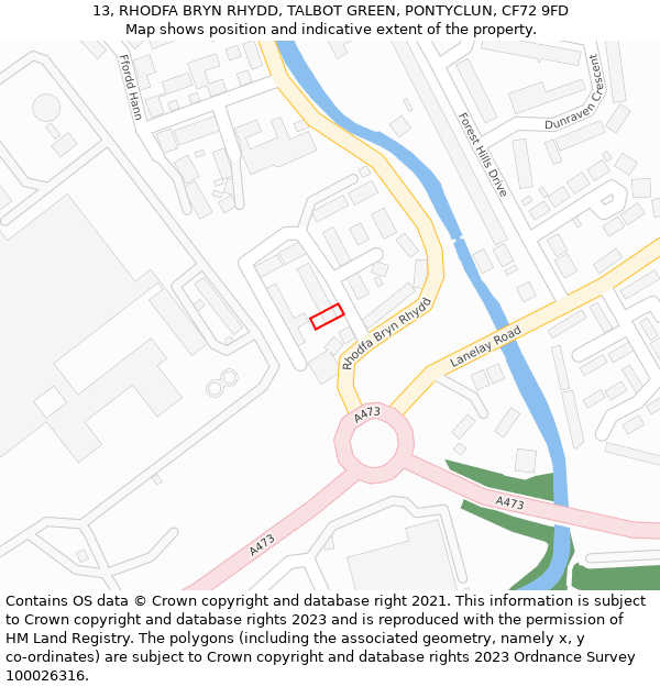 13, RHODFA BRYN RHYDD, TALBOT GREEN, PONTYCLUN, CF72 9FD: Location map and indicative extent of plot