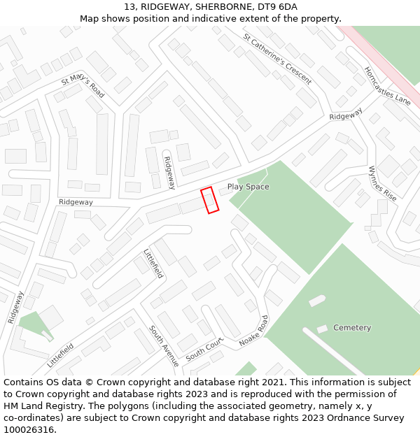 13, RIDGEWAY, SHERBORNE, DT9 6DA: Location map and indicative extent of plot