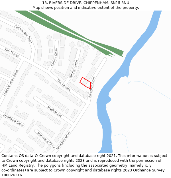 13, RIVERSIDE DRIVE, CHIPPENHAM, SN15 3NU: Location map and indicative extent of plot