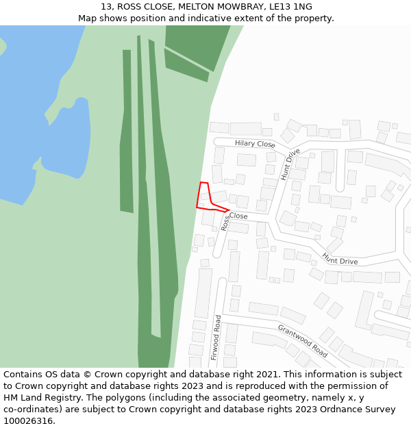 13, ROSS CLOSE, MELTON MOWBRAY, LE13 1NG: Location map and indicative extent of plot