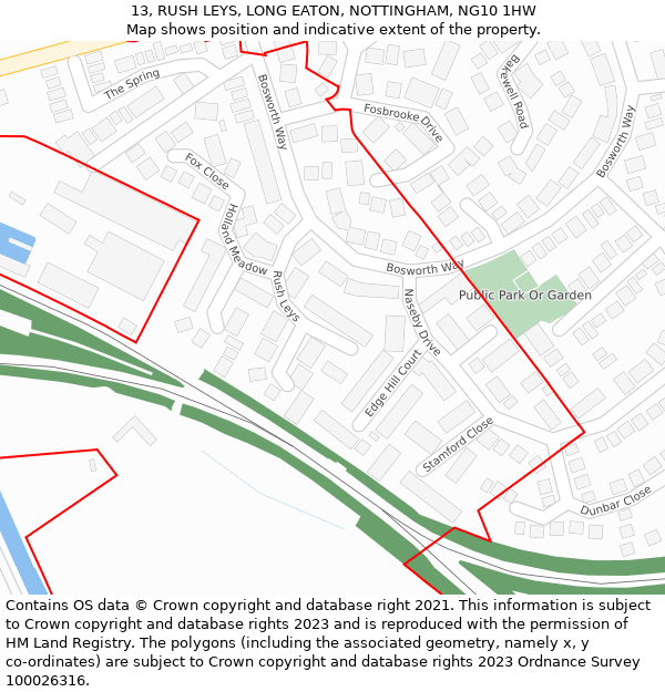 13, RUSH LEYS, LONG EATON, NOTTINGHAM, NG10 1HW: Location map and indicative extent of plot