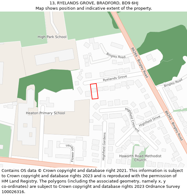 13, RYELANDS GROVE, BRADFORD, BD9 6HJ: Location map and indicative extent of plot