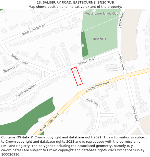 13, SALISBURY ROAD, EASTBOURNE, BN20 7UB: Location map and indicative extent of plot