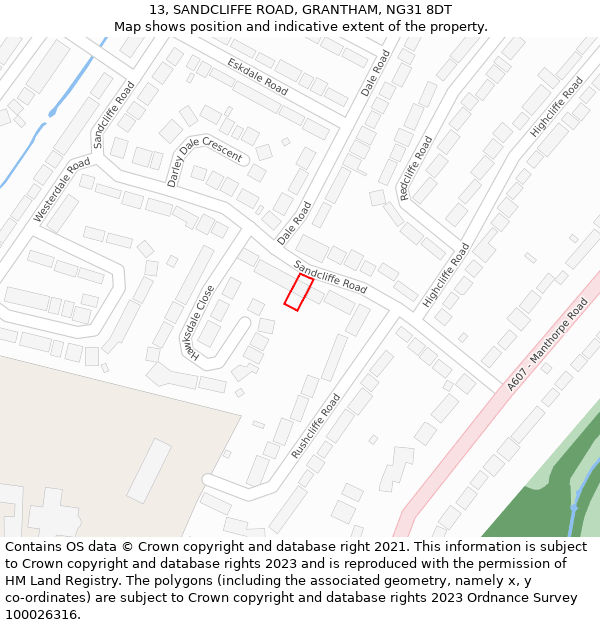 13, SANDCLIFFE ROAD, GRANTHAM, NG31 8DT: Location map and indicative extent of plot