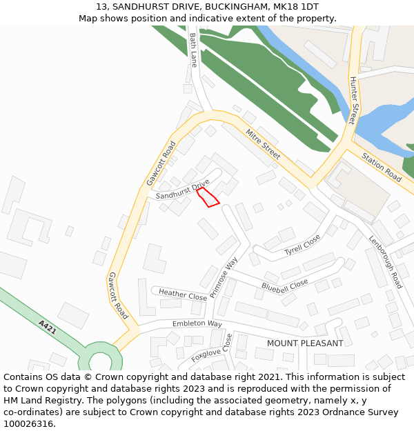 13, SANDHURST DRIVE, BUCKINGHAM, MK18 1DT: Location map and indicative extent of plot