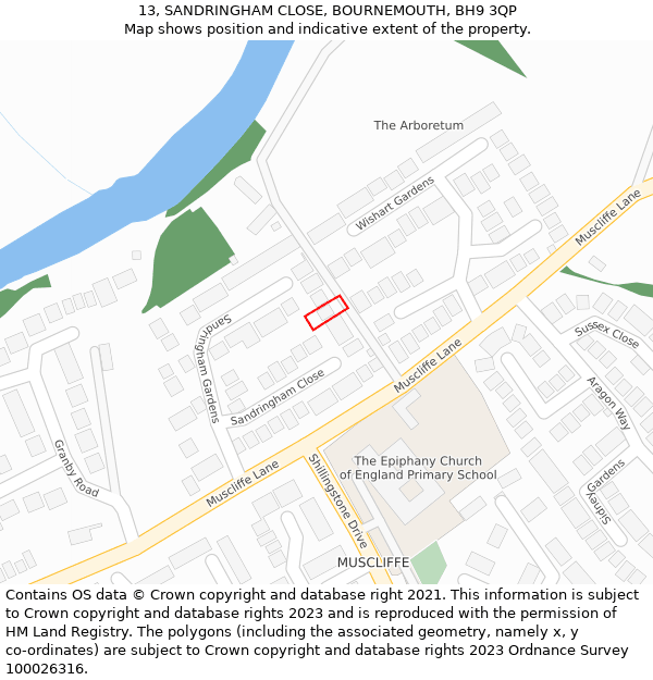 13, SANDRINGHAM CLOSE, BOURNEMOUTH, BH9 3QP: Location map and indicative extent of plot