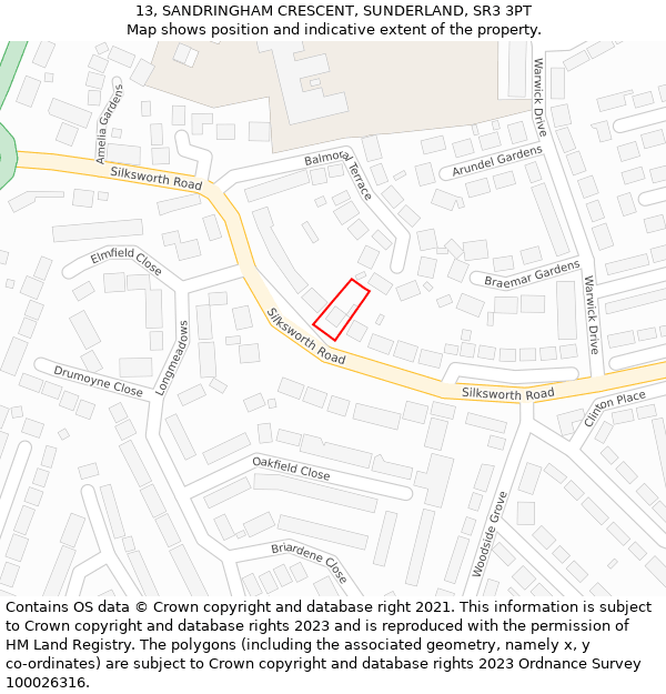 13, SANDRINGHAM CRESCENT, SUNDERLAND, SR3 3PT: Location map and indicative extent of plot