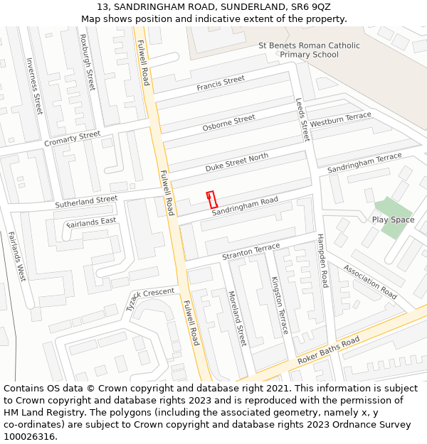 13, SANDRINGHAM ROAD, SUNDERLAND, SR6 9QZ: Location map and indicative extent of plot
