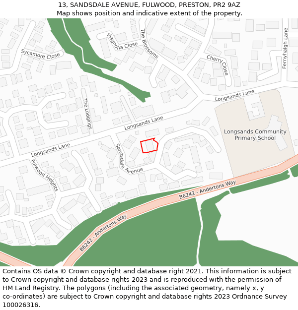 13, SANDSDALE AVENUE, FULWOOD, PRESTON, PR2 9AZ: Location map and indicative extent of plot