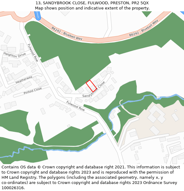 13, SANDYBROOK CLOSE, FULWOOD, PRESTON, PR2 5QX: Location map and indicative extent of plot