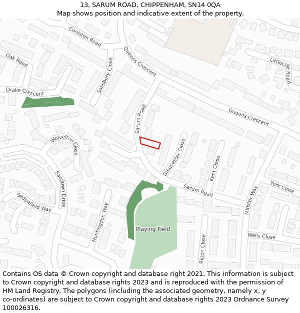 13, SARUM ROAD, CHIPPENHAM, SN14 0QA: Location map and indicative extent of plot