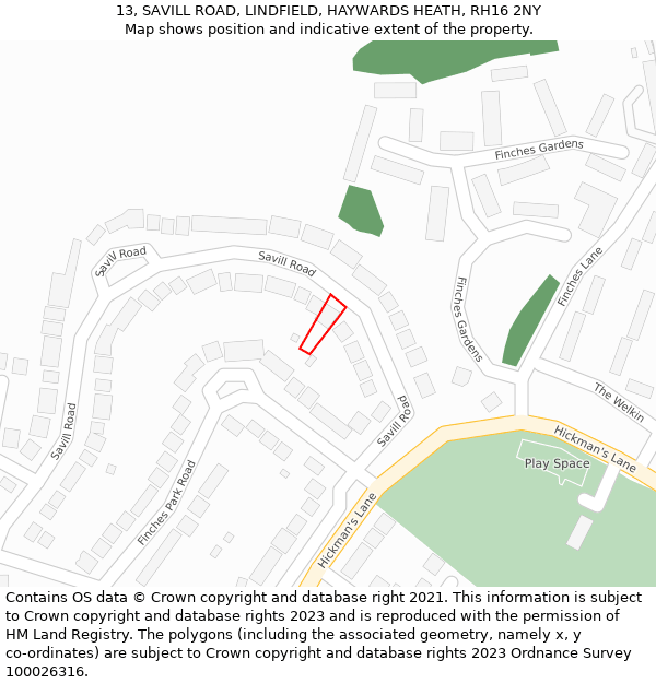 13, SAVILL ROAD, LINDFIELD, HAYWARDS HEATH, RH16 2NY: Location map and indicative extent of plot