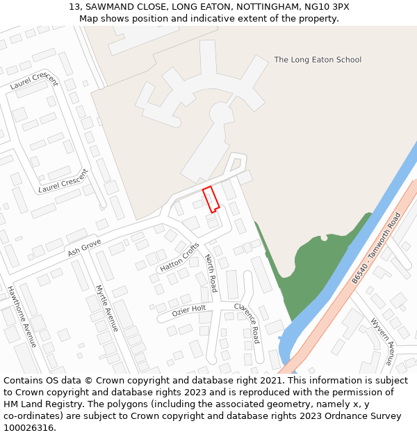 13, SAWMAND CLOSE, LONG EATON, NOTTINGHAM, NG10 3PX: Location map and indicative extent of plot