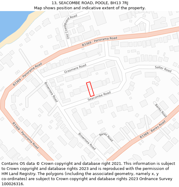 13, SEACOMBE ROAD, POOLE, BH13 7RJ: Location map and indicative extent of plot