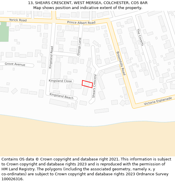 13, SHEARS CRESCENT, WEST MERSEA, COLCHESTER, CO5 8AR: Location map and indicative extent of plot
